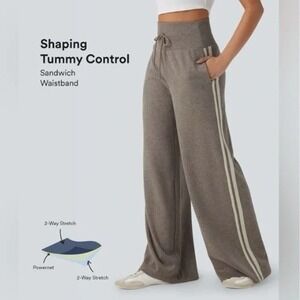 Halara Ribbed SoCinched High Waisted Tummy Control Drawstring Wide Leg Pant L R